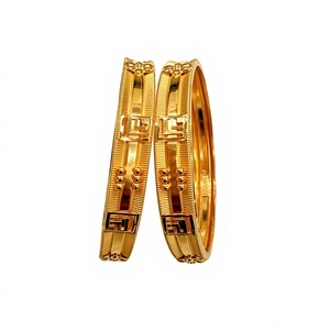 22K Solid Gold <b>Bangle</b> <b>Set</b> for Women Traditional Indian Gold Kada Pair Elegant Handcrafted Yellow Gold Bracelets - Product Image 2