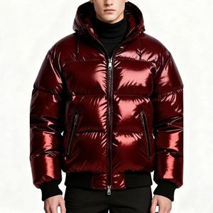 Blouson matelassé à capuche pour homme, bordeaux métallisé, entièrement zippé, rembourré en duvet, coupe-vent, vêtement d'extérieur décontracté pour l'hiver - Product Image 4