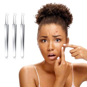 3PCS Stainless Steel <b>Blackhead</b> Tweezers Pimple <b>Extractor</b> <b>Tool</b> Curved Bend Tweezers for Remove Zit Whitehead Skin Care - Product Image 4