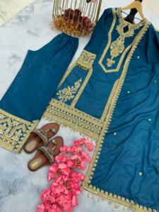 Robe de soirée Salwar Kameez pour femmes, de haute qualité, ethnique, moderne, avec broderies lourdes, lavable en machine, séchage rapide - Product Image 4