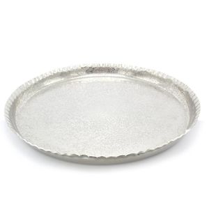 Elegant Frosted Silver Decorative Food ServingTray Handcrafted <b>Crimped</b> Rim Metal Centerpiece Modern Artisan Textured silverplate - Product Image 1