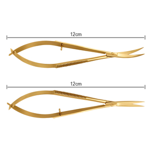 Ciseaux à sourcils professionnels en acier inoxydable avec revêtement or plasma, logo et emballage personnalisés pour outils de maquillage par Bahasa Pro - Product Image 4