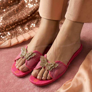 Anti-Slippery Fashion Trend Handmade Printed <b>Insole</b> Genuine Leather Outsole Velvet Lining Transparent Straps Slide for - Product Image 3