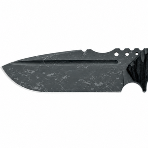 Couteaux à lame fixe noirs et gris avec finition mouchetée, lame rainurée, manche texturé et protège-doigts pour usage extérieur - Product Image 3