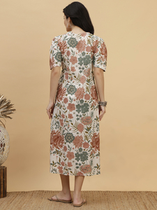 <b>Floral</b> Print V-Neck Midi Dress With <b>Tie</b> Front Cap Sleeve Loose Fit Casual Woven Dress Spring Style - Product Image 4