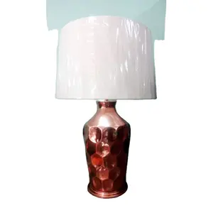 Metal Sheet Table Lamp With Copper Plating Finishing White Lamp Shade Round Shape Beehive Embossed Design For Lighting