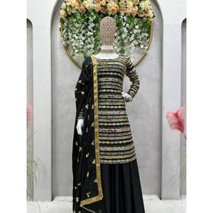 Party Wear Ensemble de costume XL avec fil et travail de séquence - Product Image 1