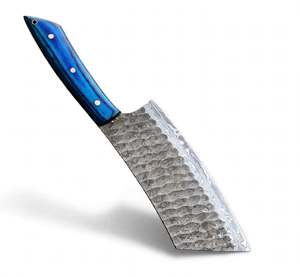 Cuchillo de Cocina de Acero Damasco Forjado a Mano con Diseño de Gota de Lluvia, Mango de Madera Pakka Azul - Product Image 6
