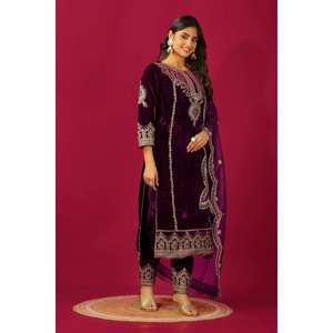 Ensemble de costume de soirée pour femmes de créateur, haut avec dupatta et bas entièrement cousu - Product Image 3