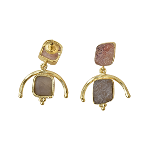 Boucles d'oreilles pendantes en pierre naturelle, base en laiton plaqué or 18 carats, forme de lune, design classique, bijoux de fiançailles pour femmes, faits à la main, légers - Product Image 4