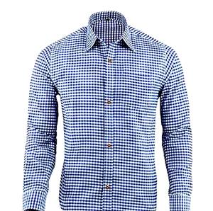 <b>Men</b>’s Authentic <b>Blue</b> Bavarian Oktoberfest Trachten <b>Shirt</b> Premium Cotton Long Sleeve S to 4XL - Product Image 1