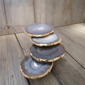 Handmade Natural <b>Agate</b> <b>Coasters</b> Tea Holder Gold Edges Figurine Style Crystal Gemstone Feng Shui Mascot Environmentally Friendly - Product Image 3