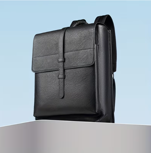 Leather <b>Backpack</b> <b>Black</b> Minimalist Design <b>Men</b> s Business Travel Bag with Top Handle and Front Flap Closure stylish leather - Product Image 6