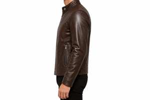 Custom Men's Dark Brown Genuine Sheepskin Leather Eco-Friendly Windproof Streetwear Biker Cafe Racer Quilted Motorcycle <b>Jacket</b> - Product Image 3