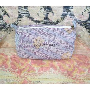 Cotton Kantha Fabric Tassel Zipper Closure Durable Eco-Friendly Vintage Fashion Lightweight Soft Handle Large Cosmetic Bag - Product Image 6
