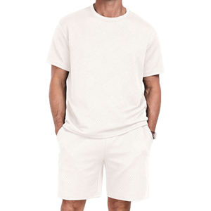 New Summer Mens O Neck Short Sleeve Breathable Streetwear Vintage Oversize Two-Piece Cotton Ribbed T-Shirt and Shorts <b>Twins</b> <b>Set</b> - Product Image 6