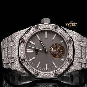 Reloj Tourbillon de Lujo con Incrustaciones de Moissanita para Hombre, Personalizado, Octagonal, de Acero Inoxidable, con Diamantes, Mecánico Automático - Product Image 1