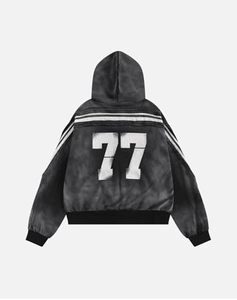 Men's Oversized <b>Zip</b>-Up <b>Hoodie</b> <b>Black</b> French Terry Embossed Logo Sporty Fit Regular Length Autumn Wear - Product Image 2