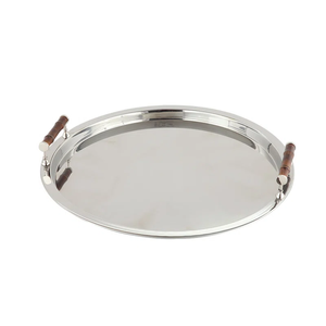 Round Hammered Stainless Steel Serving Tray with Gold Ring Handles Two-Tone Silver Metal Decorative Platter for <b>Coffee</b> <b>Table</b> - Product Image 2