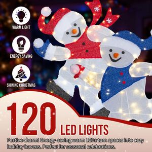 Set di 2 Pupazzi di Neve Luminosi 2D Pre-Illuminati per Decorazioni Natalizie, 120 Luci LED Bianco Caldo per Decorazioni Esterne Natalizie - Product Image 4