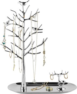 Golden <b>Tree</b> Jewelry <b>Stand</b> With Birds Metal Necklace Ring Holder Modern Desk Organizer Oval Base Storage Display Rack From India - Product Image 4