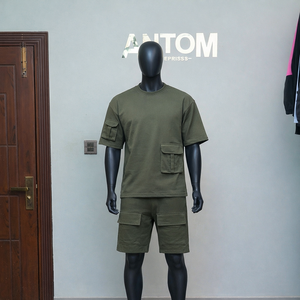 Ensemble short et haut décontracté personnalisable pour homme – Coton, bleu, imprimé assorti – Tendance, vente en magasin, OEM - Product Image 2