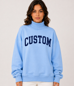 Women's Oversized Mockneck Sweatshirt Embroidered/Printed Customizable Relaxed Fit Ribbed Collar Fleece Eco-Friendly Breathable - Product Image 5