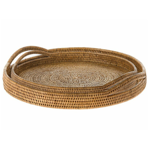 Meilleures ventes - Plateaux de rangement décoratifs en rotin rustique pour la cuisine, tissés à la main, ronds, taille personnalisée, couleur naturelle, pour la maison et la restauration - Product Image 1