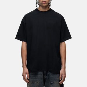 เสื้อยืดคอกลมแขนสั้นสีดำทรงโอเวอร์ไซส์สำหรับผู้ชาย ผ้าเจอร์ซีย์เนื้อนุ่ม สีพื้น สไตล์ลำลอง - Product Image 1