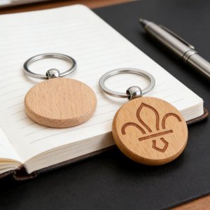 Porte-clés rond en bois gravable au laser, idéal pour les projets de bricolage et les articles promotionnels - Product Image 4