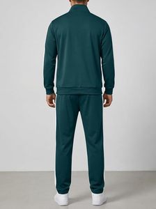 Ensemble de survêtement vert foncé pour homme, manches longues, fermeture éclair, vêtements de sport respirants en polyester, tenue décontractée deux pièces pour l'automne - Product Image 2