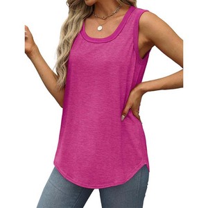 Débardeur tricoté de couleur unie pour femmes, col rond, décontracté, sans manches, rose - Product Image 6