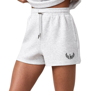 Pantalones Cortos Deportivos Gris Claro para Mujer, Cintura con Cordón, Tacto Suave, Ropa Deportiva para Entrenamiento, Corte Holgado - Product Image 1