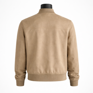<b>Men's</b> <b>Suede</b> Bomber <b>Jacket</b> Stand Collar Zipper Closure Casual Autumn Wear Regular Fit Solid Color Long Sleeve <b>Jackets</b> for Sale - Product Image 3