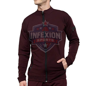 Survêtement Homme Bordeaux à Fermeture Éclair Intégrale, Col Montant, Sportswear Décontracté, Couleur Unie, Polyester, Manches Longues, Poches Latérales, Idéal Automne - Product Image 4