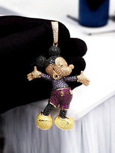 Iced Cartoon <b>Mouse</b> Pendant Moissanite Hip Hop Jewellery Colourful Diamond Look Luxury Bling Statement Piece Gold Plated Sterling - Product Image 1