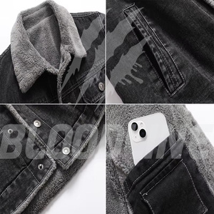 Veste en jean pour femme, style trucker, manches longues, col boutonné, délavée, unie, doublure en coton pour l'hiver, coupe-vent, séchage rapide, écologique - Product Image 6