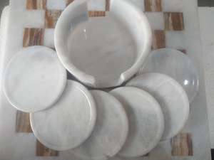 Round White <b>Marble</b> <b>Coasters</b> for Drinks for restaurants office and home use water safe polished - Product Image 4