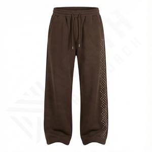Pantalon de survêtement ample en coton pour homme, léger, délavé au soleil, effet délavé à l'acide, vintage, avec strass, pantalon de survêtement de travail, automne - Product Image 2