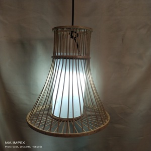 Luminaire suspendu moderne en cannage et lin de style bohème |   Abat-jour suspendu double couche en rotin naturel tressé |   Fibre de bambou décorative - Product Image 5