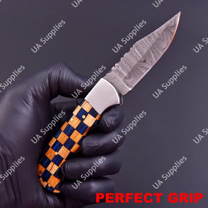 Couteau pliant à lame pointue en acier Damas forgé à la main, manche en bois couleur olive, qualité industrielle, 7,5 pouces au total - Product Image 3