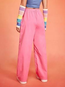 Pantalones Anchos Rosas con Estampado de Dibujos Animados, Cintura Alta Elástica, Estilo Y2K, Pantalones Holgados de Poliéster Transpirable para Mujer - Product Image 3