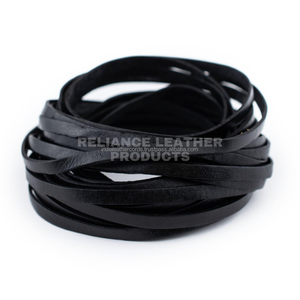 Cordon en cuir plat noir brillant de 4 mm, bande de cuir naturel en vrac pour accessoires faits à la main - Product Image 6