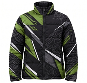 custom unisex sublimated puffer jacket winter warm green orange geometric print <b>bubble</b> <b>coat</b> windproof padded street outwear <b>coat</b> - Product Image 2