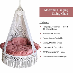 72x33" Boho Macramé <b>Hammock</b> Swing <b>Chair</b> Luxurious Home Décor Cotton Hanging Swing for Indoor Outdoor Playroom Patio White & Pink - Product Image 5