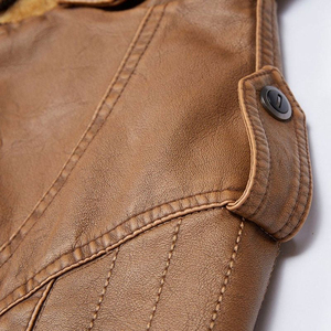 Men's Genuine Leather Biker Jacket Black | Vintage Brown Distressed <b>Canvas</b> Motorcycle Jacket with Stand Collar and Front Logo - Product Image 3