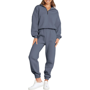 Conjunto Deportivo Casual de 2 Piezas para Mujer, Diseño de Logotipo Personalizado, 100% Algodón, Felpa, Sudadera con Capucha y Cremallera, Manga Larga, Hombros Caídos - Product Image 1