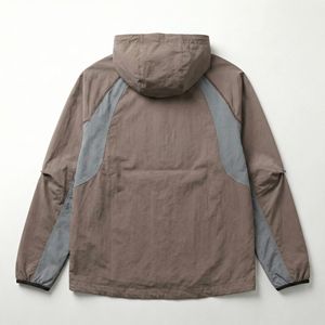 Chaqueta con capucha bicolor Urban Shield — Paneles en contraste marrón/gris |   A prueba de viento, resistente al agua, marca privada OEM/ODM - Product Image 2