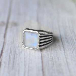 Handmade Moonstone Signet <b>Ring</b> 925 Sterling Silver Natural Gemstone Jewelry Elegant Women Men Gift Design - Product Image 3