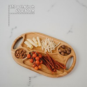 ถาดไม้ธรรมชาติ ถาดเสิร์ฟอาหาร ถาดไม้สไตล์เรียบง่าย ถาดสำหรับครัว โต๊ะอาหาร ขนมขบเคี้ยว ผลไม้ ขนมปัง - Product Image 1